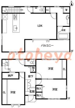 楽器可の賃貸物件 3 LDK 30万円の図面１