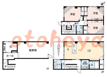 楽器可の賃貸物件 3 LDK 35万円の図面１