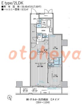 防音室のある楽器可 賃貸物件 2 LDK 25.8万円の図面１