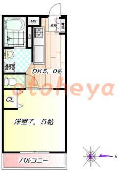 楽器可の賃貸物件 1DK 7.6万円の図面１