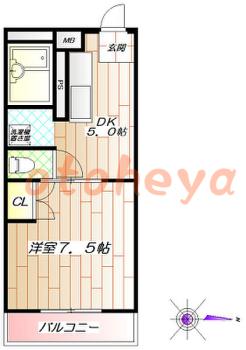 楽器可の賃貸物件 1 DK 7.7万円の図面１