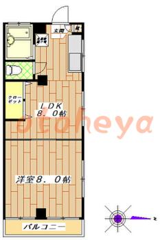 楽器可の賃貸物件 1 LDK 8.5万円の図面１