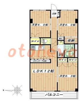 防音室のある楽器可 賃貸物件 3 LDK 16.2万円の図面１