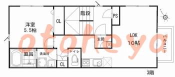 弦楽器楽器可の賃貸物件 1 LDK 16.5万円の図面１