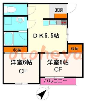 楽器可の賃貸物件 2 DK 11.7万円の図面１