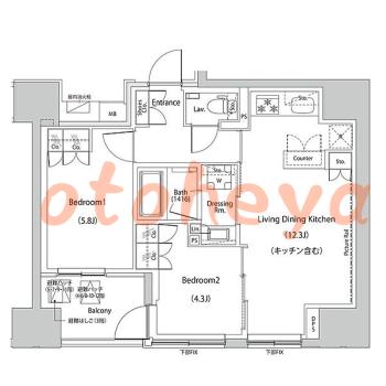 tokyo23物件 2LDK 36万円の図面１