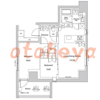 楽器可の賃貸物件 2LDK 36万円の図面１