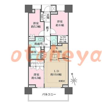 防音室のある楽器可 賃貸物件 3 LDK 33.3万円の図面１