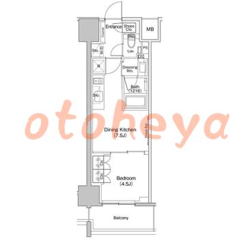 楽器可の賃貸物件 1 DK 14万円の図面１