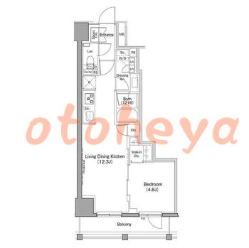 楽器可の賃貸物件 1 LDK 19.4万円の図面１