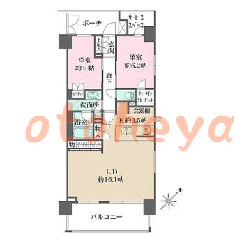 楽器可の賃貸物件 2 LDK 25.5万円の図面１