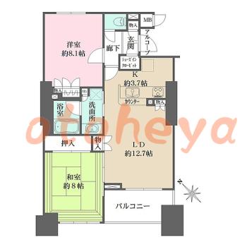 防音室のある楽器可 賃貸物件 2 LDK 26万円の図面１