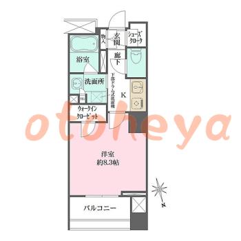 楽器可の賃貸物件 1 K 13.4万円の図面１