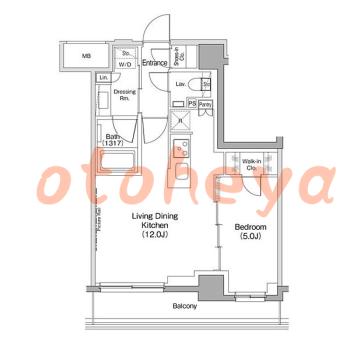 楽器可の賃貸物件 1 LDK 18.7万円の図面１
