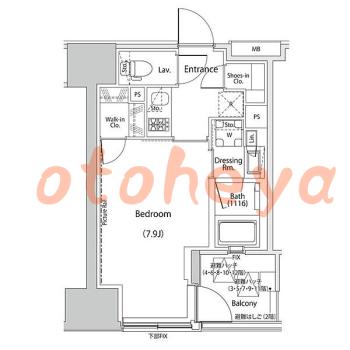 楽器可の賃貸物件 1 K 14.8万円の図面１