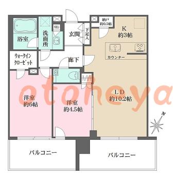 防音室のある楽器可 賃貸物件 2 LDK 27万円の図面１