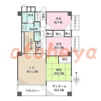 防音室のある楽器可 賃貸物件 3 LDK 16.3万円の図面１