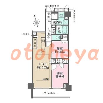 防音室のある楽器可 賃貸物件 2 LDK 21.5万円の図面１