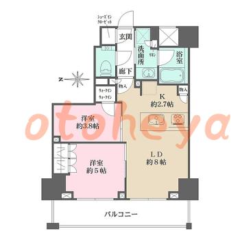 防音室のある楽器可 賃貸物件 2 LDK 19.9万円の図面１
