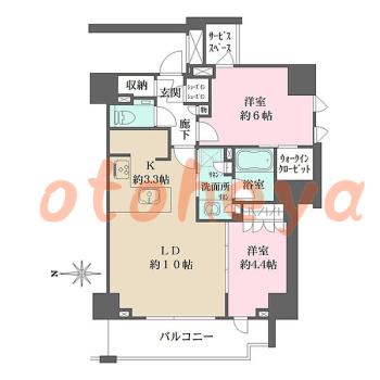 防音室のある楽器可 賃貸物件 2 LDK 25万円の図面１