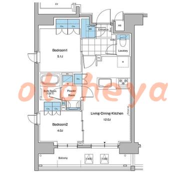 グランドピアノ可の賃貸物件 2 LDK 30万円の図面１