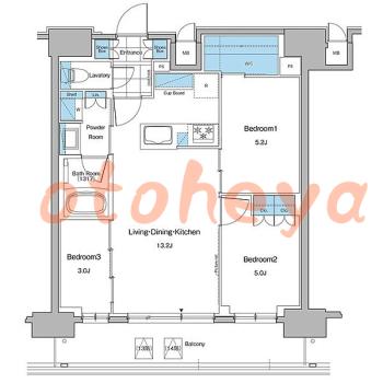 グランドピアノ可の賃貸物件 3 LDK 35万円の図面１