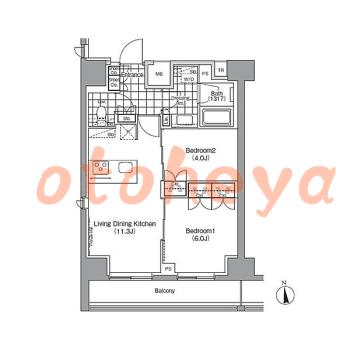 楽器可の賃貸物件 2 LDK 25.5万円の図面１