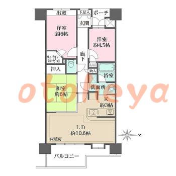 楽器可の賃貸物件 3 LDK 21.5万円の図面１