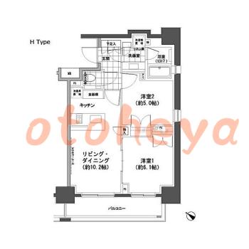 楽器可の賃貸物件 2 LDK 24万円の図面１