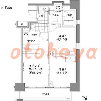 楽器可の賃貸物件 2 LDK 27万円の図面１