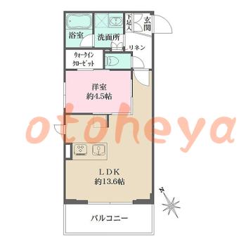 防音室のある楽器可 賃貸物件 1 LDK 21.4万円の図面１