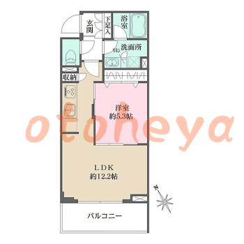 楽器可の賃貸物件 1 LDK 21万円の図面１