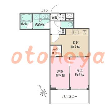 防音室のある楽器可 賃貸物件 2 DK 20.9万円の図面１