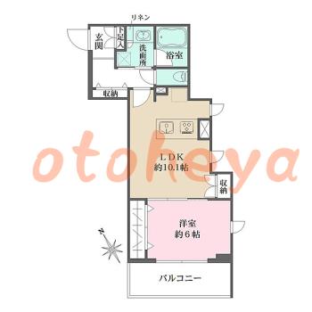 楽器可の賃貸物件 1 LDK 21.1万円の図面１