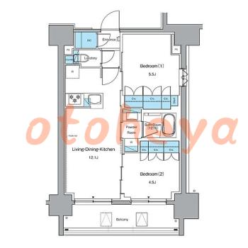グランドピアノ可の賃貸物件 2 LDK 27.9万円の図面１