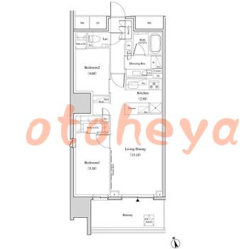 グランドピアノ可の賃貸物件 2 LDK 25.8万円の図面１