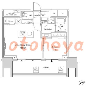 グランドピアノ可の賃貸物件 1 LDK 18.3万円の図面１
