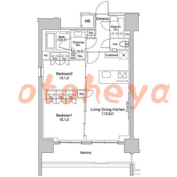 グランドピアノ可の賃貸物件 2 LDK 28万円の図面１