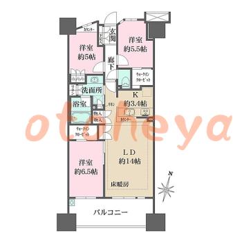 防音室のある楽器可 賃貸物件 3 LDK 19.5万円の図面１