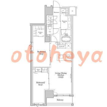 楽器可の賃貸物件 2 LDK 40万円の図面１