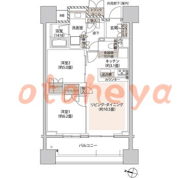 防音室のある楽器可 賃貸物件 2 LDK 40万円の図面１