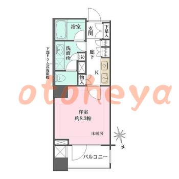 楽器可の賃貸物件 1 K 13.7万円の図面１