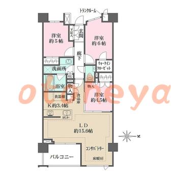 防音室のある楽器可 賃貸物件 3 LDK 32万円の図面１