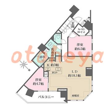 楽器可の賃貸物件 2 LDK 35.7万円の図面１