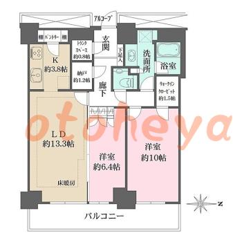 楽器可の賃貸物件 2 LDK 29.5万円の図面１