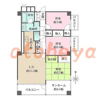 グランドピアノ可の賃貸物件 3 LDK 18.4万円の図面１