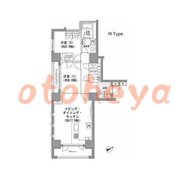 グランドピアノ可の賃貸物件 2 LDK 36.6万円の図面１