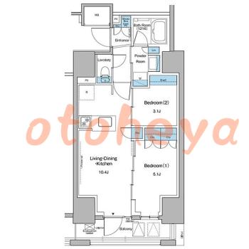楽器可の賃貸物件 2 LDK 21.9万円の図面１