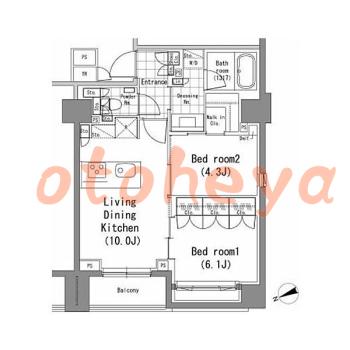楽器可の賃貸物件 2 LDK 30万円の図面１