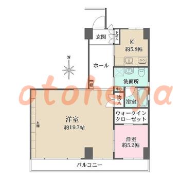 防音室のある楽器可 賃貸物件 2 K 17万円の図面１